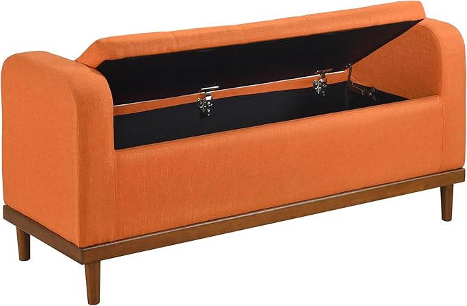 Lexicon Armed Fabric Storage Bench, Button-Tufted Storage Ottoman Bench, Lift-top Bench with Solid Wood Frame and Legs for Hallway, Bedroom End of Bed, Entryway, Living Room, Orange