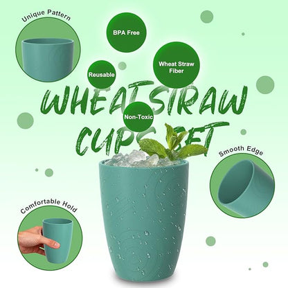 Wheat Straw Cups, Plastic Cups Reusable, Unbreakable Drinking Glasses Set of 6, Plastic Cups for Kitchen Camping Outdoor, 16 OZ Dishwasher Safe Tumblers & Water Glasses, Multi