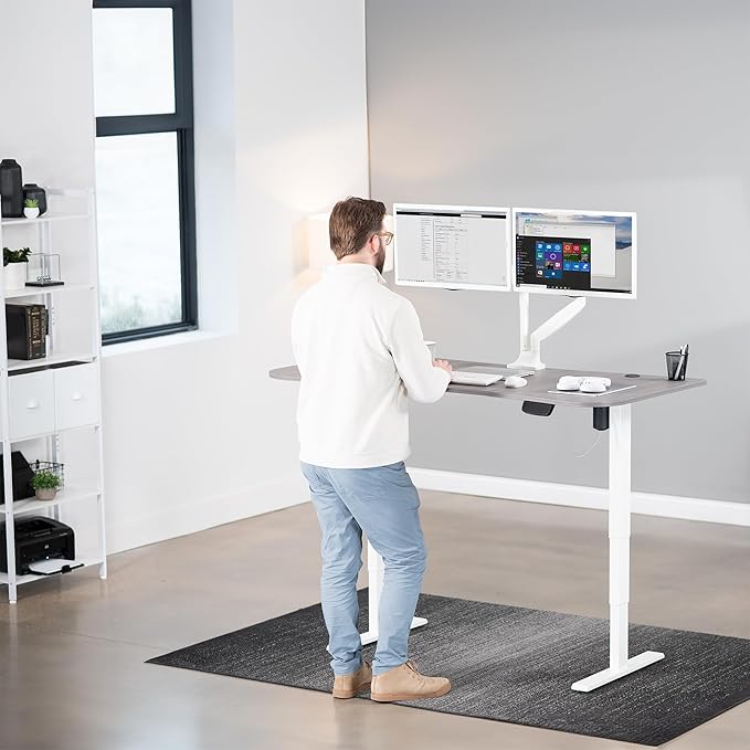 VIVO Electric 63 x 32 in Standing Desk, Memory Height Adjustment, 176 lb Frame Support, 2E Series, Dark Gray Top White Frame, DESK-KIT-2EWG