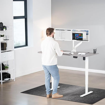 VIVO Electric 63 x 32 in Standing Desk, Memory Height Adjustment, 176 lb Frame Support, 2E Series, Dark Gray Top White Frame, DESK-KIT-2EWG