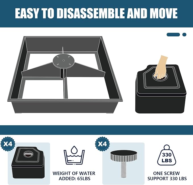 EliteShade USA 33" x 33" Offset Patio 300LBS Umbrella Base Sand/Water Filled Square Umbrella Stand,Black Umbrella Base