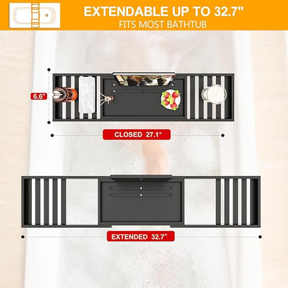 Bathtub Tray Black - Bath Tray Expandable - Bath Table Trays for Bathtub/Tub,Premium Bamboo Wooden, Fits Most Bath Tubs