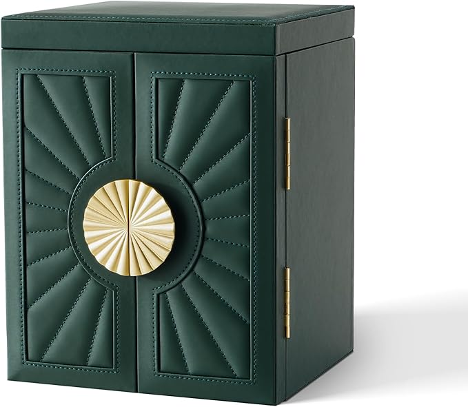 Jewelry Box for Women, 6-Tier Large Jewelry Organizer Box with Mirror, 5 Drawers for Rings Earrings Necklace Bracelets, Exquisite Metal Handle, Dark Green
