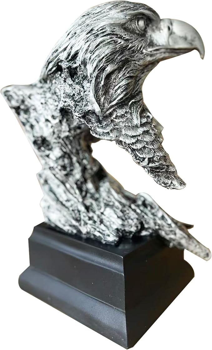 H&W Silvery Bald Eagle Figurines - The USA's National Emblem - Resin Statue Decoration for Home/Study/Living Room, Great Collectible Figurines, Best Gift for The Man, Silvery (HH17-D9)