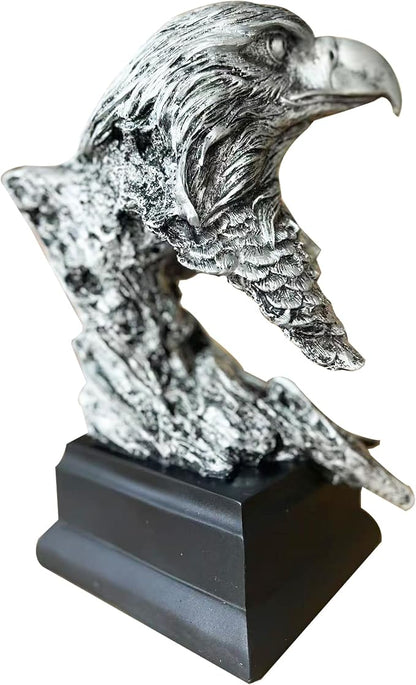 H&W Silvery Bald Eagle Figurines - The USA's National Emblem - Resin Statue Decoration for Home/Study/Living Room, Great Collectible Figurines, Best Gift for The Man, Silvery (HH17-D9)
