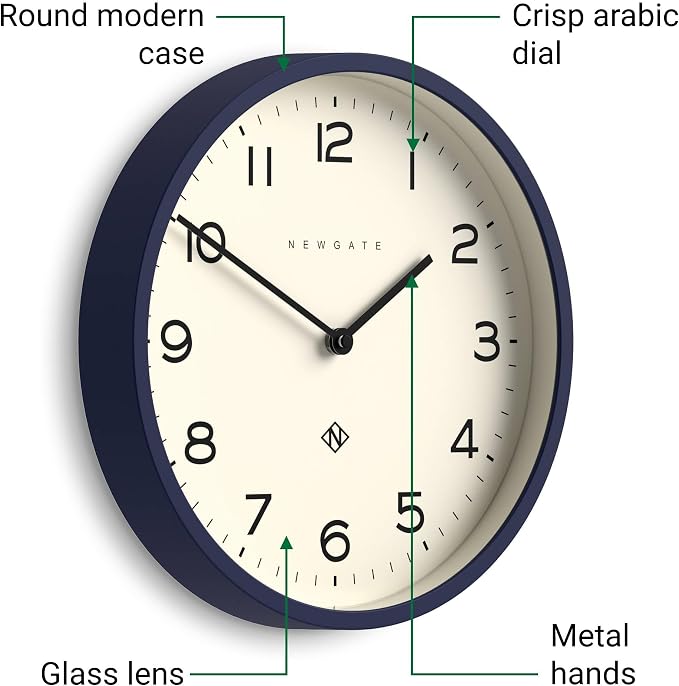 NEWGATE® Number Four Echo wall Clock | Modern Round Clock | 30cm | Midnight Blue | Easy to Read Numbers | Ideal for Kitchen, Living Room or Office