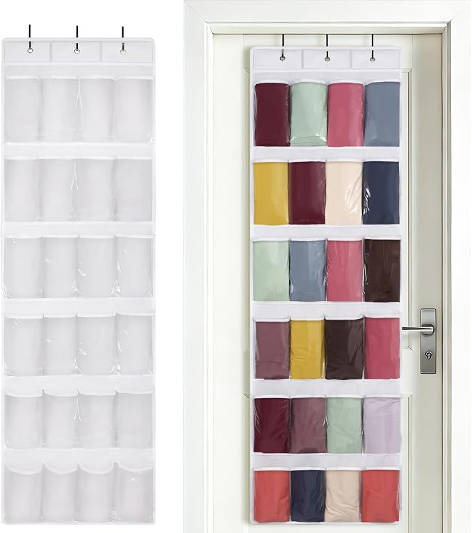Legging Organizer for Closet，Hanging Yoga Legging Storage with 24 Pockets for Yoga Pants, Tank Top (White)