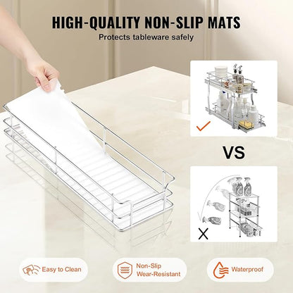 VEVOR Pull Out Cabinet Organizer,8.5" W x 21" D x15.2 HHeavy Duty Slide Out Pantry Shelves, Chrome-Plated Steel Roll Out Drawers for Home, 10" Wx22 Dx19 H Inside Kitchen Cabinet, Bathroom, Under Sink