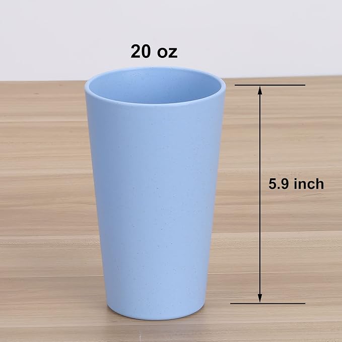 Wheat Straw Unbreakable Cup | 20 oz Reusable Water Drinking Glasses Sets of 6 | Lightweight Tumbler for Kitchen Outdoor | Dishwasher Safe, BPA Free and Eco friendly (20 oz, 6Pcs/6Color_A)