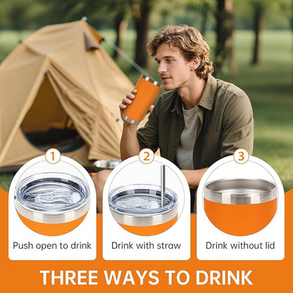 IEOVIEE 32 Pack, 20oz Stainless Steel Bulk Tumblers with Lids and Straws, Double Wall Insulated Travel Coffee Mug, Durable Powder Coated Tumbler Bulk Cup for Cold and Hot Drinks(Orange)