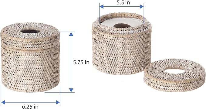 KOUBOO La Jolla Toilet Paper Roll Cover | Wicker Bathroom Decor | Freestanding Toilet Paper Storage, Basket with Lid, Bathroom Essentials, Decorative Tissue Holder, White-Wash