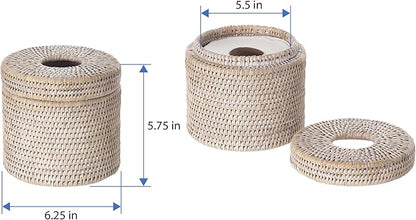 KOUBOO La Jolla Toilet Paper Roll Cover | Wicker Bathroom Decor | Freestanding Toilet Paper Storage, Basket with Lid, Bathroom Essentials, Decorative Tissue Holder, White-Wash