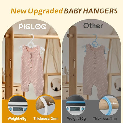 Kids Hangers 30PCS, 11"-14" Extendable and Stackable Baby Hangers, 45g Ultra-Thick Space Saving Non-Slip Plastic Hanger for Infant, Toddler and Nursery Closet, White