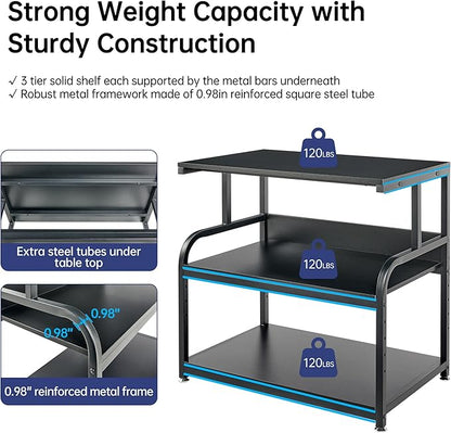 Fannova 32.3" x 18.9" Extra Large Printer Stand Table with Adjustable Storage Shelf, 3 Tier Rolling Printer Cart with Industrial Wheels for Home Office, Black