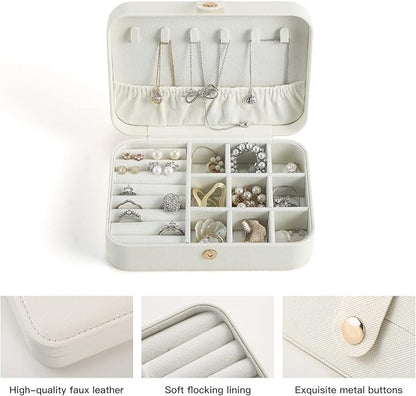 CASEGRACE Travel Jewelry Box Small Jewelry Organizer Case Display Storage for Earrings Necklace Rings Bracelets Portable Jewelry Organizer for Women Girls, White