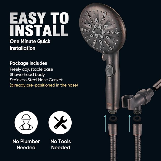 Cobbe 9-Function Shower Head with Built-in Power Spray, 1.8 GPM Water Saving ON/OFF Toggle Switch, High Pressure Handheld Showerhead with 1-Click Pause Button, Brass Bracket & 6ft Hose, ORB