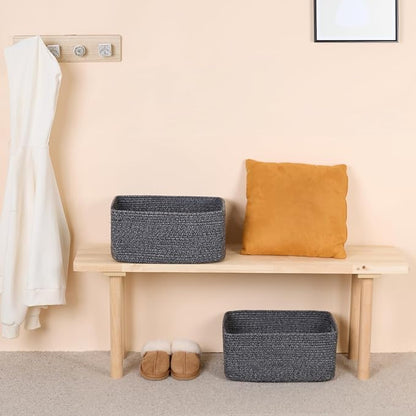MiniArk Large Storage Baskets for Shelves, Closet Organizers Bins for Clothes Blanket Towels, Baby Nursery, Toy Baskets Box, Woven Rope Baskets, 17 x 13 x 7.5”, 2 Packs Dark Gray