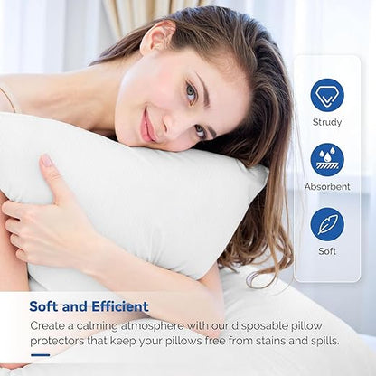 JMU 400PCS Disposable Pillow Case, 21" x 30", 1 Ply Tissue 1 Ply Poly Film, Single Use Pillowcases Medical, White