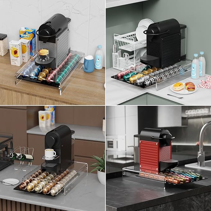 Acrylic Coffee Pod Holder for Nespresso OriginalLine Capsules, 40 Pods Capacity for Countertop Coffee Bar Home Office Kitchen