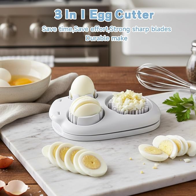 Egg Cutter, 3 in 1 Multipurpose Cheese Cutter and Butter Cutter with Cleaning Brush, Kitchen Cutter for Hard Boiled Eggs and Strawberries, Fruit Cutter For Egg Strawberry Mushroom