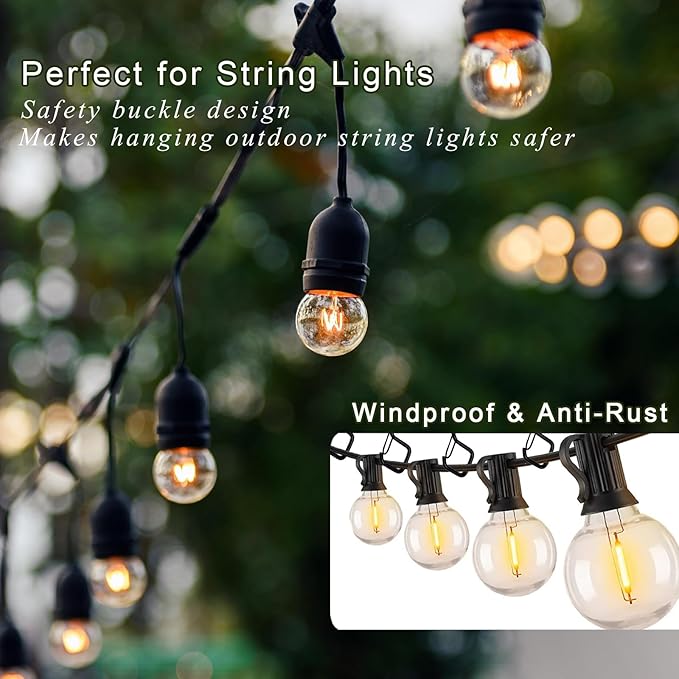 20 PCS Q-Hanger Hooks for String Lights, Ceiling Hooks for Hanging Plants, Wind Chimes, Bird Feeders, Lanterns, Christmas Decorations (Square Hanger) Black