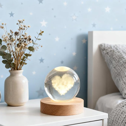 3D Heart Love Crystal Ball, 2.4 inch Valentines Day Decoration Quartz Glass Ball, Lovely Sphere Light Crystal Display Cute Sculpture Home Decor Gifts for Mom Women Grils Friends Office Table