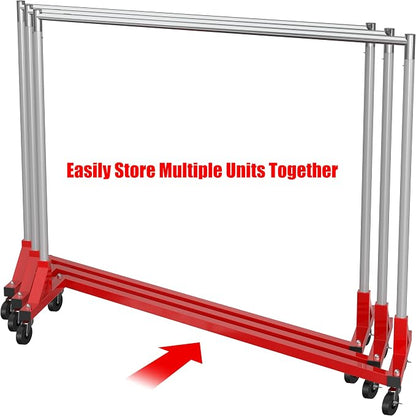 Simple Houseware Industrial Grade Z-Base Garment Rack, 500lb Load with 63 Inches Extra Long Bar, Red