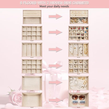AKOZLIN Huge Jewelry Box Organizer Functional Extra Large Leather Jewelry Storage Case for Women Girls Ring Necklace Earring Bracelet Holder Organizer with Mirror