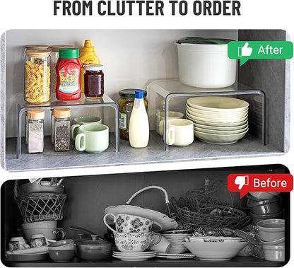 Clear Cabinet Organizer, Shelf Organizer Set of 2 for Kitchen Pantry Organizers and Storage, Display Cabinet Shelf Room Decor Countertop Desk Shelves, Patented Spice Organization for Cabinet