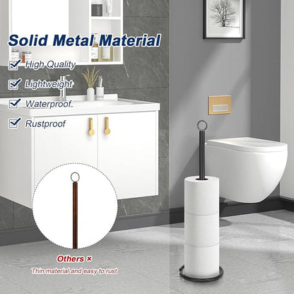 NearMoon Bath Toilet Paper Holder Stand, Freestanding Tissue Paper Storage with Reserve, Space Toilet 4 Rolls Holder for Bathroom/Kitchen Countertop-All Metal (3 Pack, Matte Black)