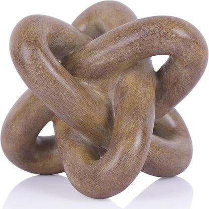 DOVDOV Wood-Toned Knot Sculpture, Triple-Knot Statue, Wood-Toned Home Decor, Ideal for accenting Rustic-Style Coffee Tables, Living Room TV Stands, Dining Tables, and entryway Shelving.