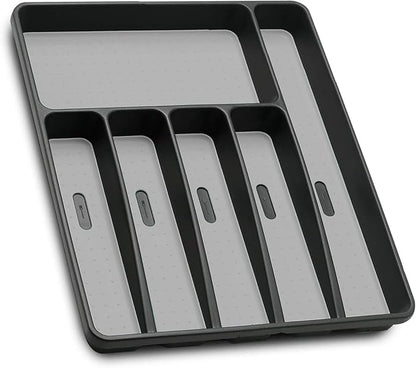 Loyareal Silverware Organizer Utensil Organizer Holder Kitchen Drawer Organizer Plastic Silverware Tray for Drawer Flatware Organizer 6 Compartment Black