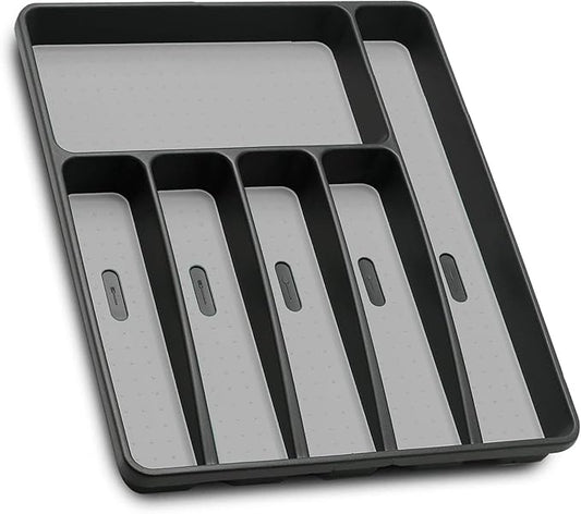 Loyareal Silverware Organizer Utensil Organizer Holder Kitchen Drawer Organizer Plastic Silverware Tray for Drawer Flatware Organizer 6 Compartment Black