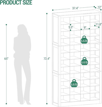 Hzuaneri Shoe Storage Cabinet, 48 Pairs Free Standing Closet Organizer, 9 inch Widened Cell Wood Shoe Organizer, 12 Tiers Vertical Space Saving Shoe Rack for Entryway, Cloakroom, Black SR39604X