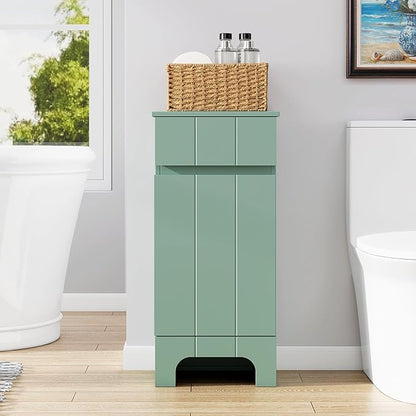 Small Bathroom Cabinet with Adjustable Shelves, Drawer, Anti-Tip Design, 14.96" L x 11.81" W x 32.09" H, Durable MDF for Bathroom, Kitchen, Laundry Storage, Soft-Close Door