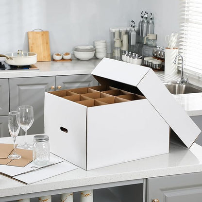 4 Pack Wine Glass Moving Boxes Kitchen Moving Boxes with Handle Kitchen Kit with Lid for Dish Glassware(White,20 x 15 x 12 Inches)