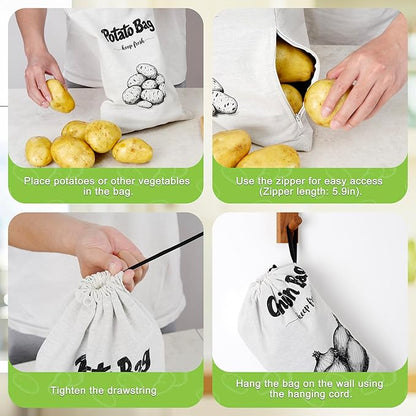 Onion Bag, Potato Bag, Vegetable Storage Bags, Reusable 8-Pound Potatoes Storage Bags With Light-Blocking Liner, Drawstring Closure & Side Access For Vegetable Keep Fresh 16"x11.4"(2Pack)