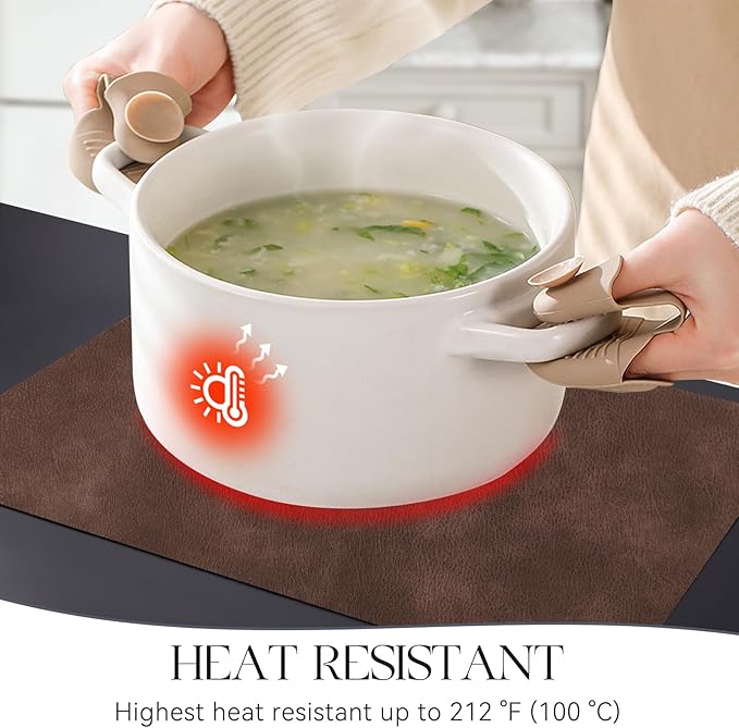 MOSAYT Vinyl Placemats Set of 8-12 X 17 Inch - Faux Leather 100% Waterproof Oil-Proof Wipeable PU Place Mats, Heat Resistant Reversible Table Mats for Kitchen, Dining, Outdoor (Coffee)