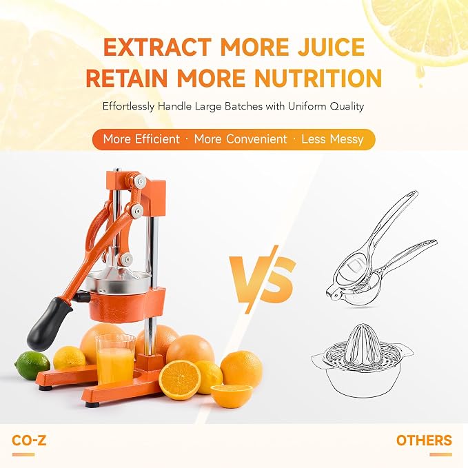 CO-Z Hand Press Juicer Machine, Manual Orange Juicer and Professional Citrus Juicer for Orange Juice Pom Lime Lemon Juice, Commercial Lemon Squeezer, Easy to Clean, Orange