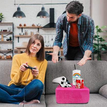 Couch Cup Holder Pillow Tray! Keep Drinks Hand Reach and KeepTemp, Prevent Spills and Use Anywhere. Cup Holder for Couch, Bed, Car, Courtyard, Park, Beach. Pink