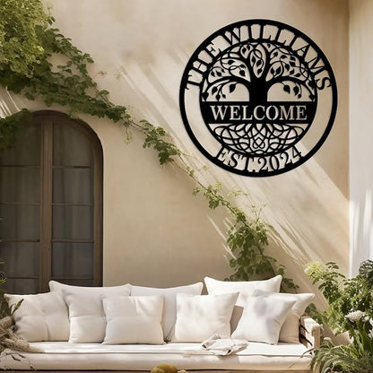 Personalized Metal Wall Art Tree of Life Family Sign Metal Wall Decor Custom Outdoor Last Name Signs for Home Welcome to Signs Housewarming Gifts Wedding Gifts