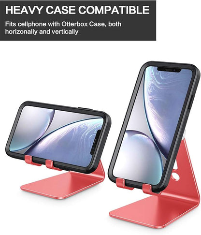 OMOTON Adjustable Cell Phone Stand, C2 Aluminum Desktop Phone Holder Dock Compatible with iPhone 15 14 13 Xs XR 8 Plus 7 6, Samsung Galaxy, Google Pixel, Android Phones, Red