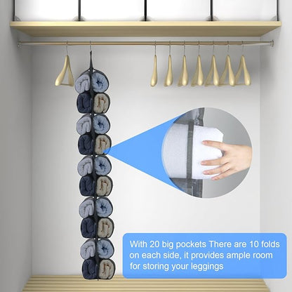 Legging Organizer for Closet Hanging, Hanging Legging Organizer, Legging Storage for Closet, Behind Door, Wardrobe, Clothes Storage, Hanger 20 Pockets Clothes Storage (Black)