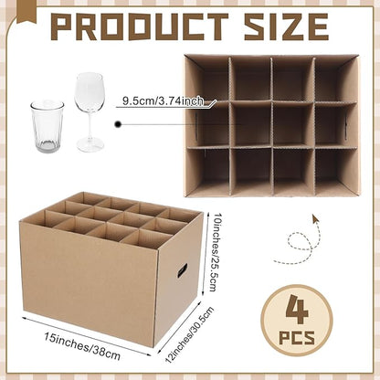 4 Pack Wine Glass Moving Boxes Kitchen Moving Boxes with Handle Kitchen Kit with Lid for Dish Glassware(Brown,15 x 12 x 10 Inches)