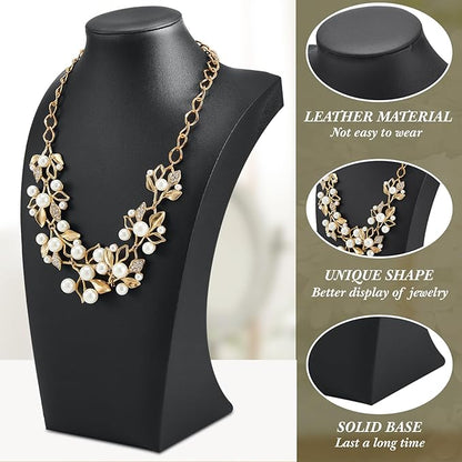Kigley 6 Pcs Black PU Leather Jewelry Bust Display Necklace Holder Stand Necklace Mannequin Holder for Jewelry Display Trade Show(11.42 x 3.94 x 6.89 Inches)