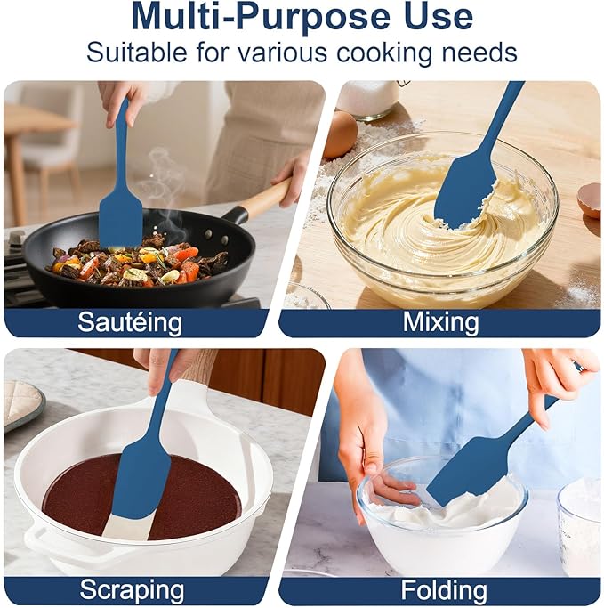 4 Pcs Silicone Spatula Set, 11.4 In, 600°F Heat Resistant Rubber Spatulas for Baking, Cooking & Mixing, Flexible and Non-Stick Kitchen Utensils, Seamless & Dishwasher Safe (Blue)