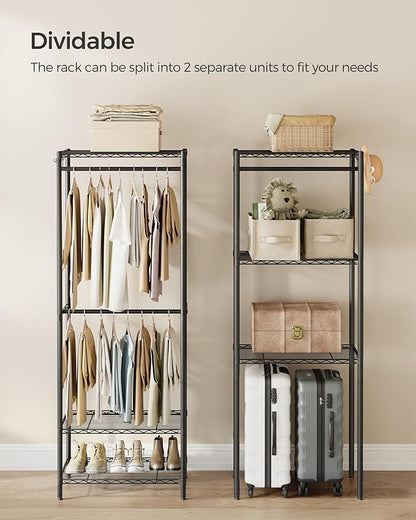 SONGMICS Portable Wardrobe Closet Heavy Duty Clothes Rack, Freestanding Closet Organizer,15.8 x 68.9 x 70.9 inches,Metal Garment Rack with Adjustable Wire Shelves, Dividable, Ink Black ULGR431B01