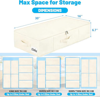 Under Bed Storage Container Bins 2 Pack, Low Profile Foldable Underbed Clothes Storage Organizer W/ Ultra Thick Fabric and Sturdy Bottom/Sides, Dual Zipper Storage Box for Dorm and Home 30x16x6.7"