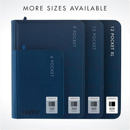 Vault X 12 XL Pocket Zip Binder, 624 Cards, Exo-Tec Material, 26 Side-Loading Pages (Blue)