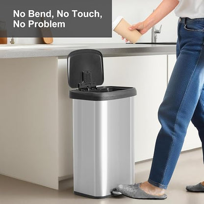 DUMOS 21 Gallon Kitchen Trash Can with Lid, 80 Liter Large Step Garbage Can with Soft-Close Lid & Durable Foot Pedal, Stainless Steel Waste Bins Trash and Recycle Bin Combo for Kitchen Home Office